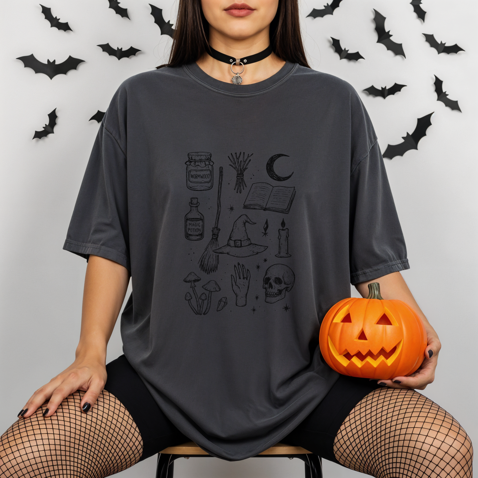 Witch Apothecary Doodle Shirt, Spooky Season Comfort Colors Tee for Cottagecore Witches