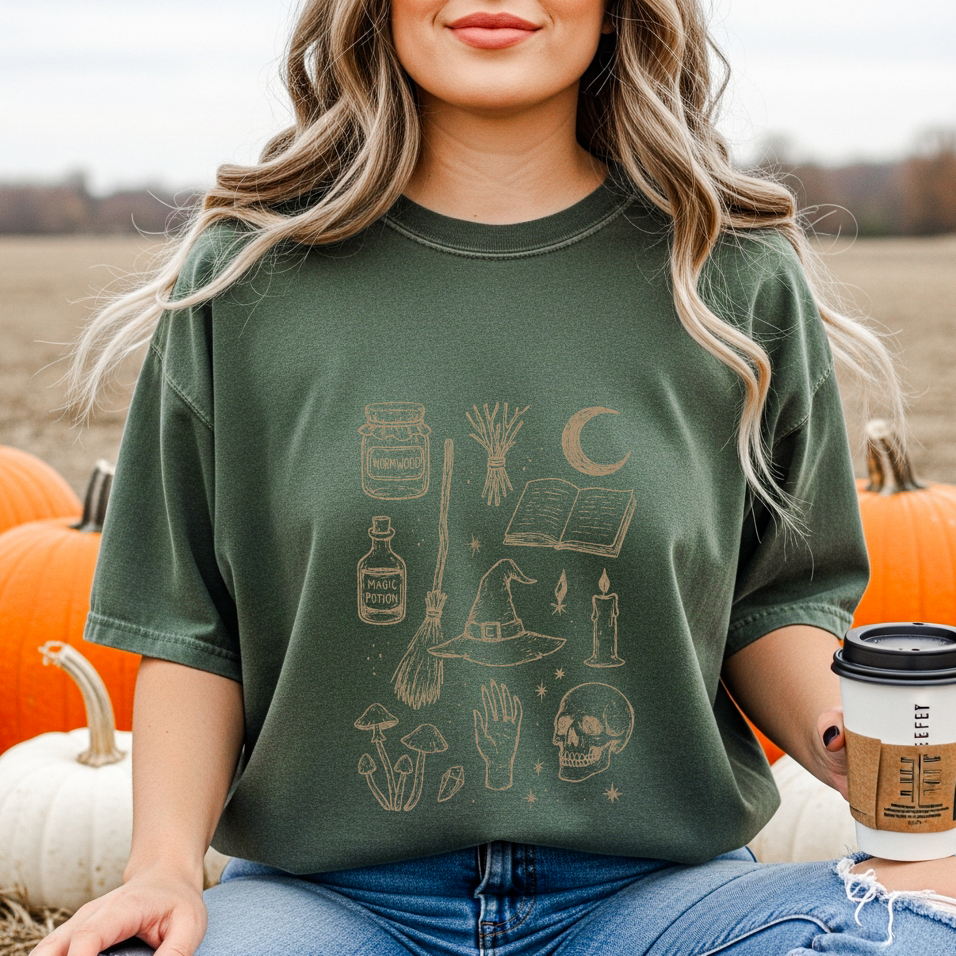 Witch Apothecary Doodle Shirt, Spooky Season Comfort Colors Tee for Cottagecore Witches