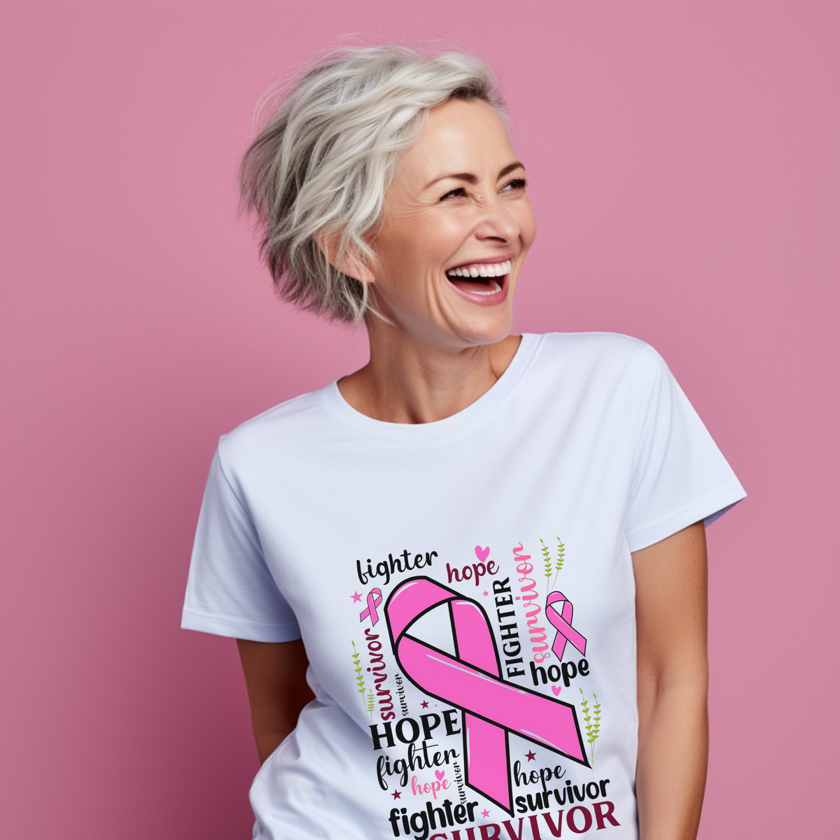 Personalized Breast Cancer Awareness Shirt, Cancer Survivor Shirt with Pink Ribbon, Hope, Fighter and Survivor Gift