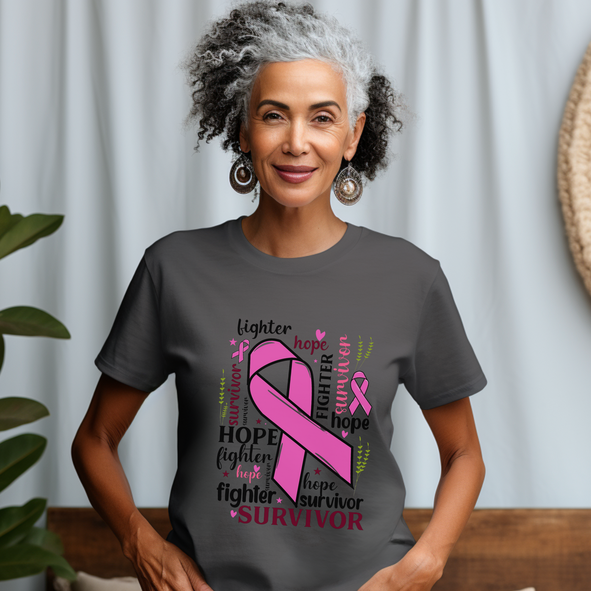Personalized Breast Cancer Awareness Shirt, Cancer Survivor Shirt with Pink Ribbon, Hope, Fighter and Survivor Gift