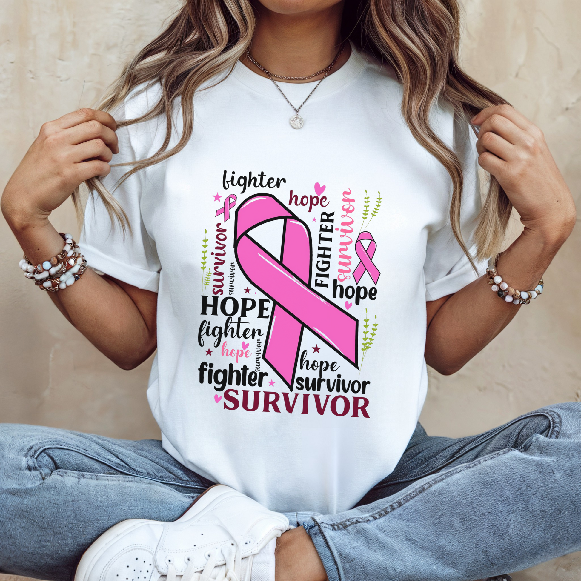Personalized Breast Cancer Awareness Shirt, Cancer Survivor Shirt with Pink Ribbon, Hope, Fighter and Survivor Gift