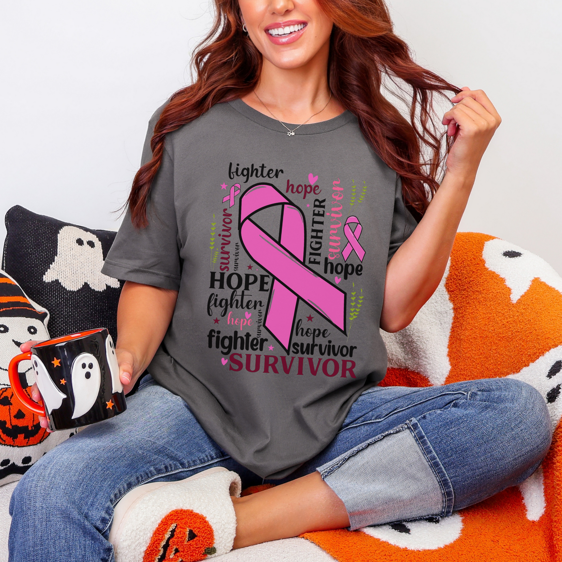 Personalized Breast Cancer Awareness Shirt, Cancer Survivor Shirt with Pink Ribbon, Hope, Fighter and Survivor Gift