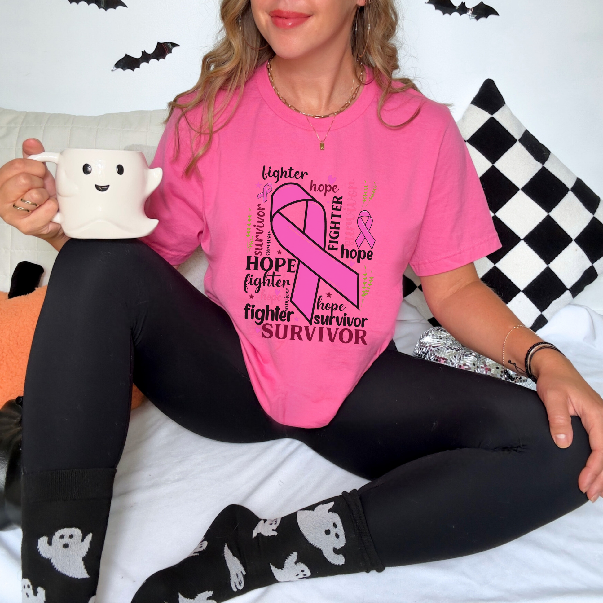 Personalized Breast Cancer Awareness Shirt, Cancer Survivor Shirt with Pink Ribbon, Hope, Fighter and Survivor Gift