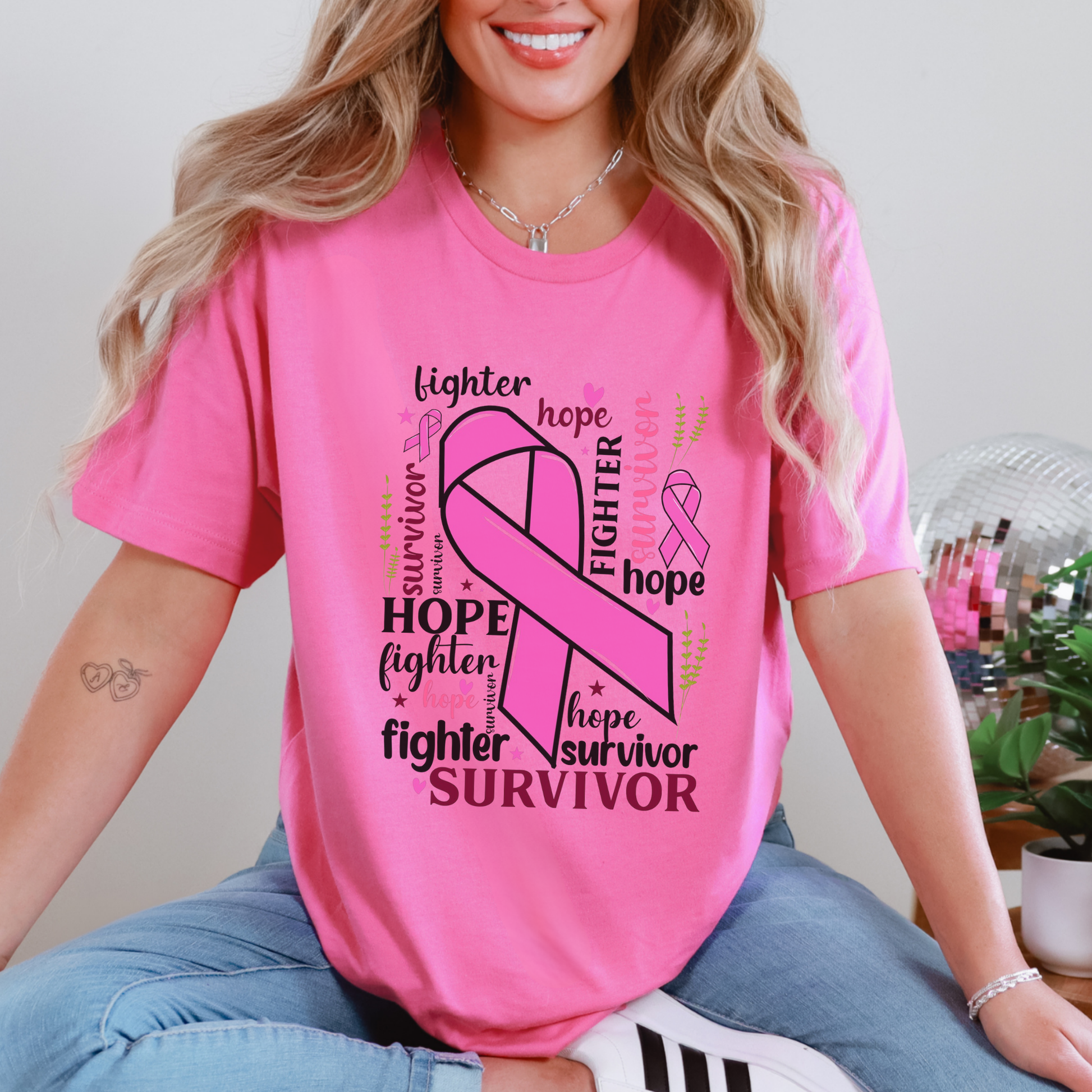 Personalized Breast Cancer Awareness Shirt, Cancer Survivor Shirt with Pink Ribbon, Hope, Fighter and Survivor Gift