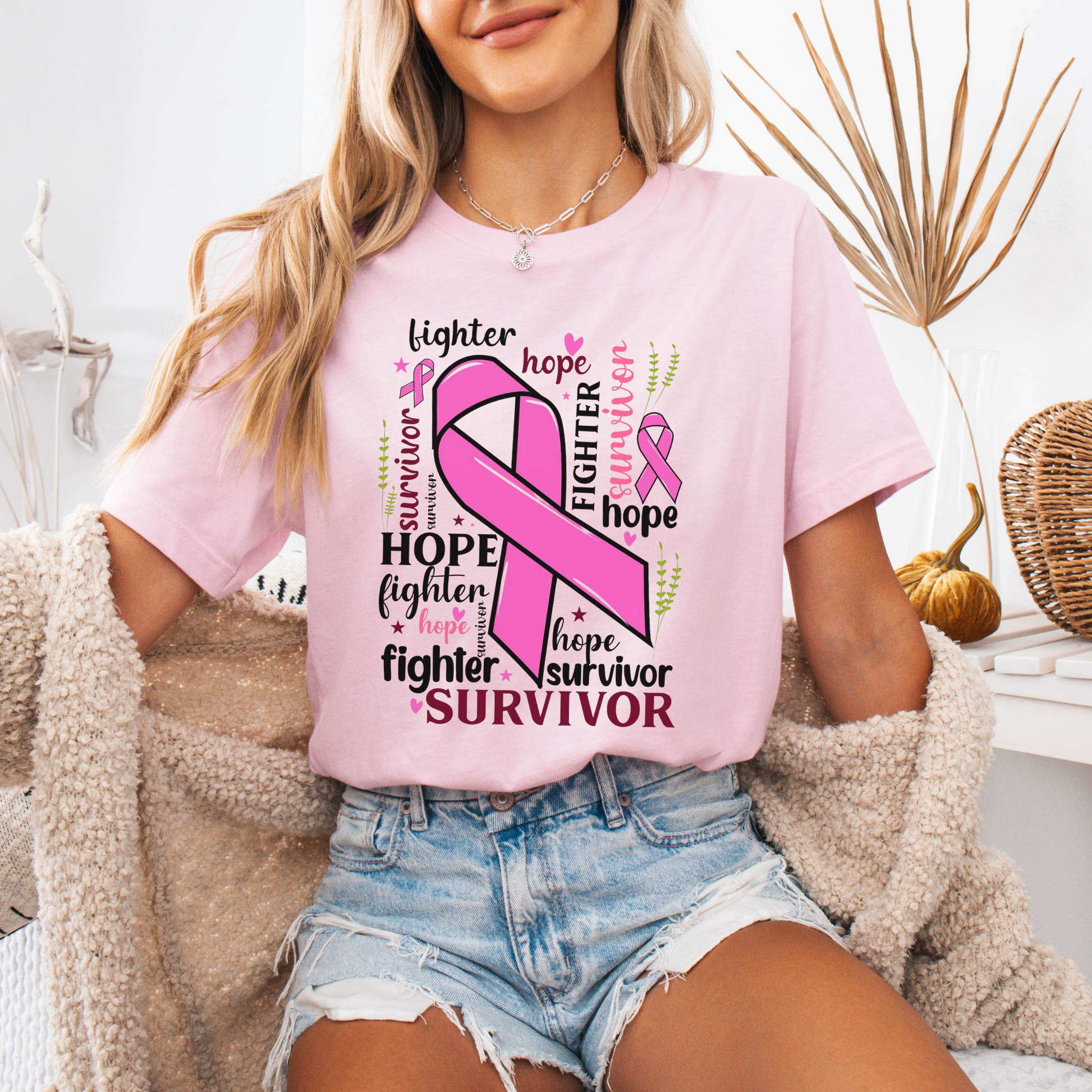 Personalized Breast Cancer Awareness Shirt, Cancer Survivor Shirt with Pink Ribbon, Hope, Fighter and Survivor Gift