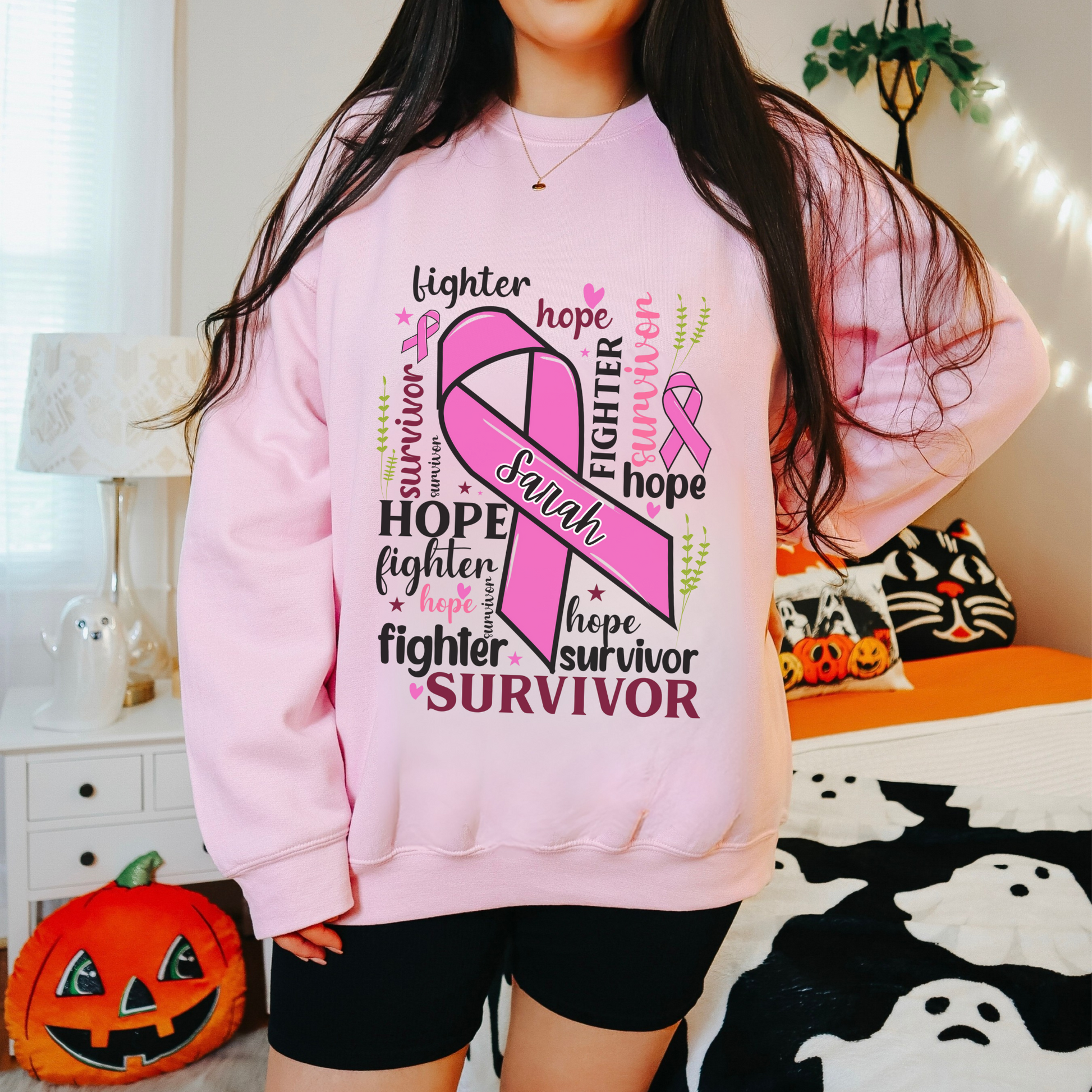 Breast Cancer Awareness Sweatshirt - Hope, Fighter, Survivor, Support Gift, Unisex Crewneck, Inspirational Apparel