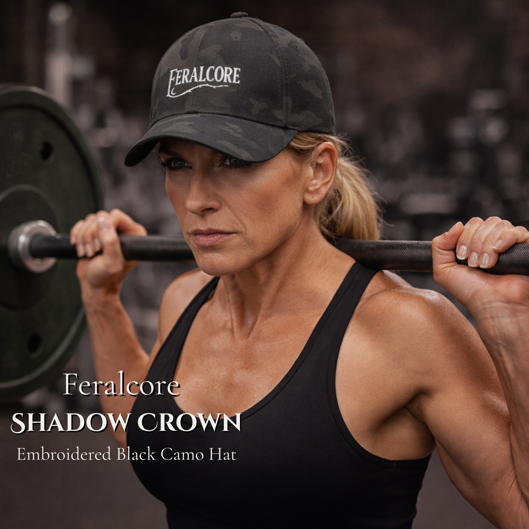 Feralcore Shadow Crown – Women’s Black Camo Embroidered Performance Hat