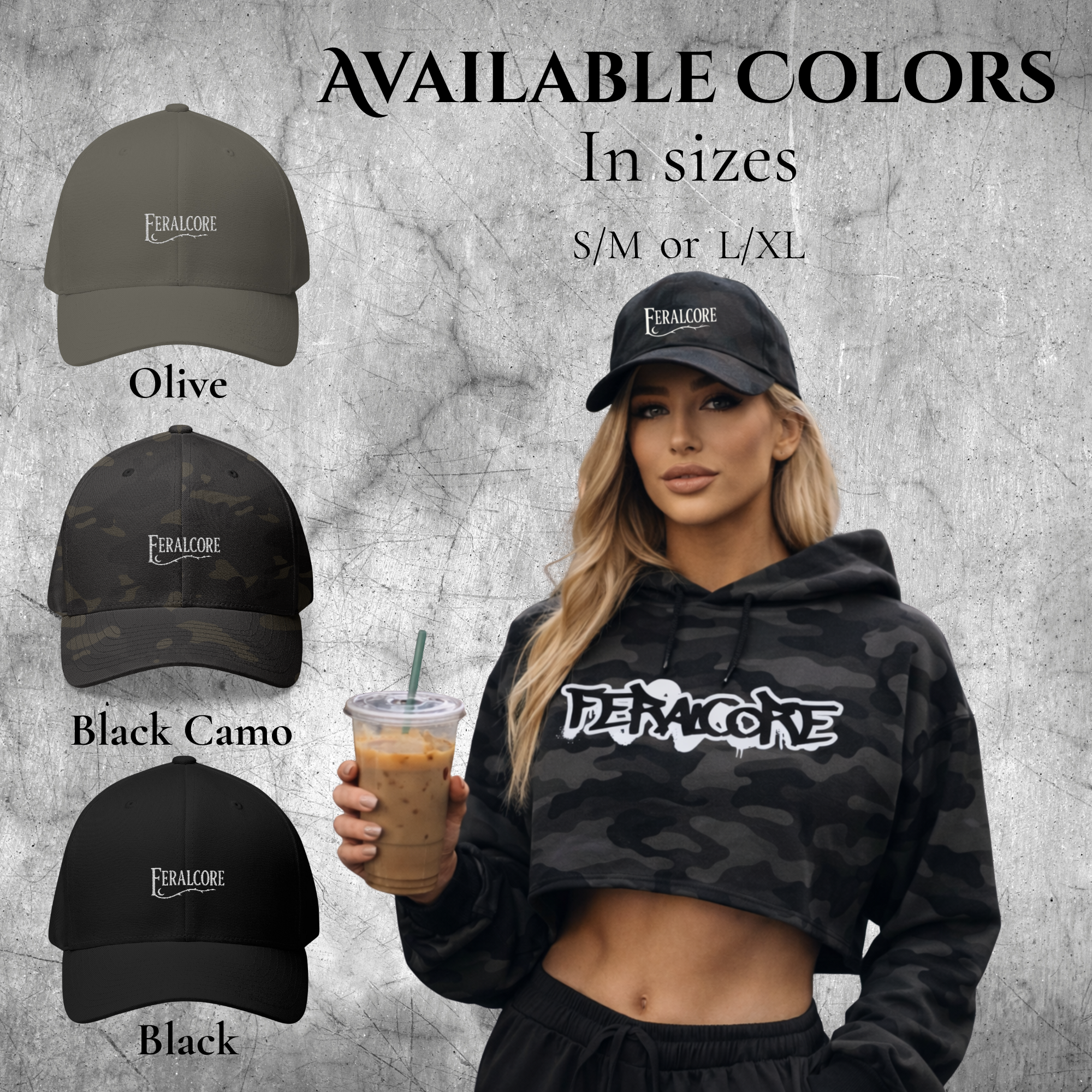 Feralcore Shadow Crown – Women’s Black Camo Embroidered Performance Hat