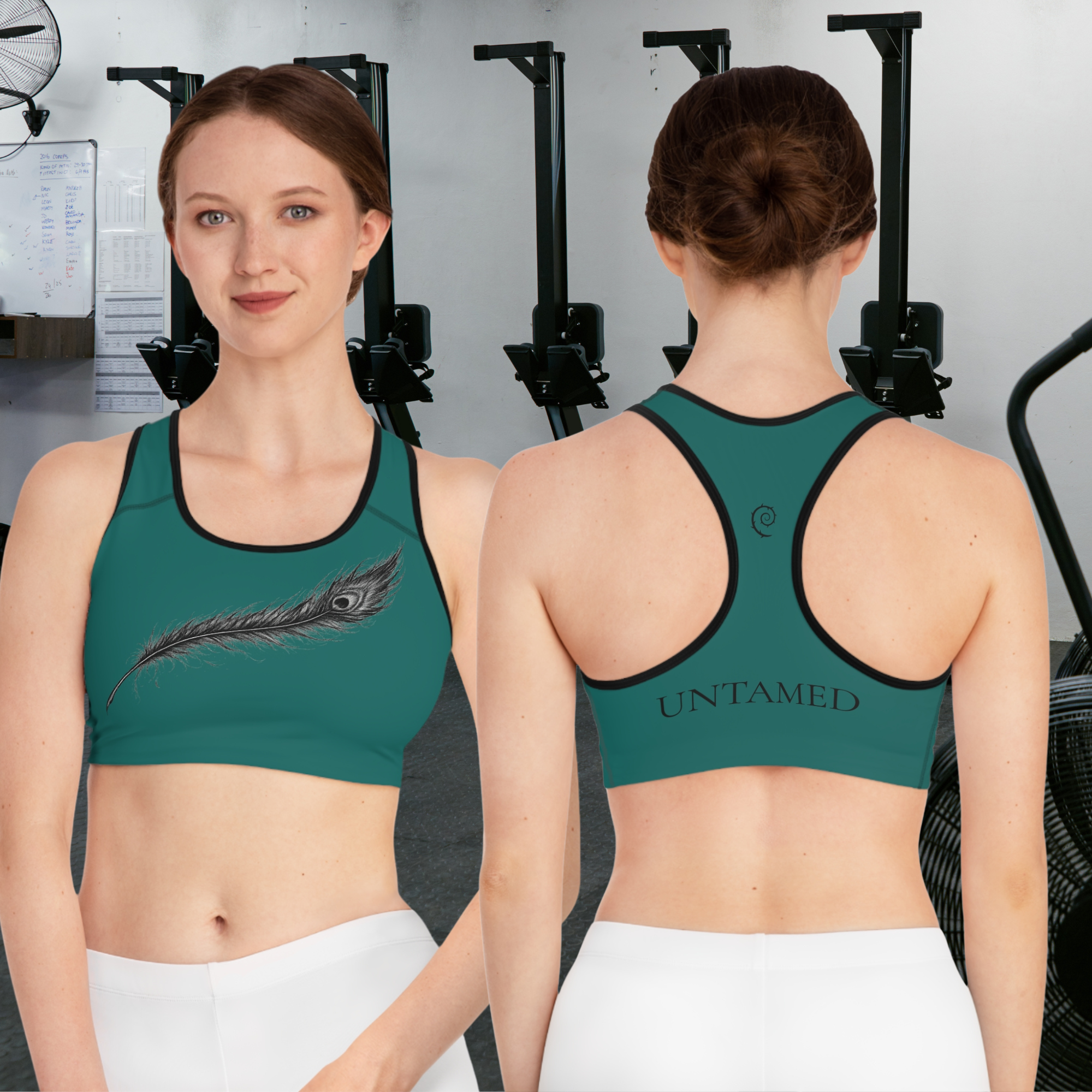 Rising Plume Compression Sports Bra | Supportive Feather Print Workout Bra | Matching Activewear Set