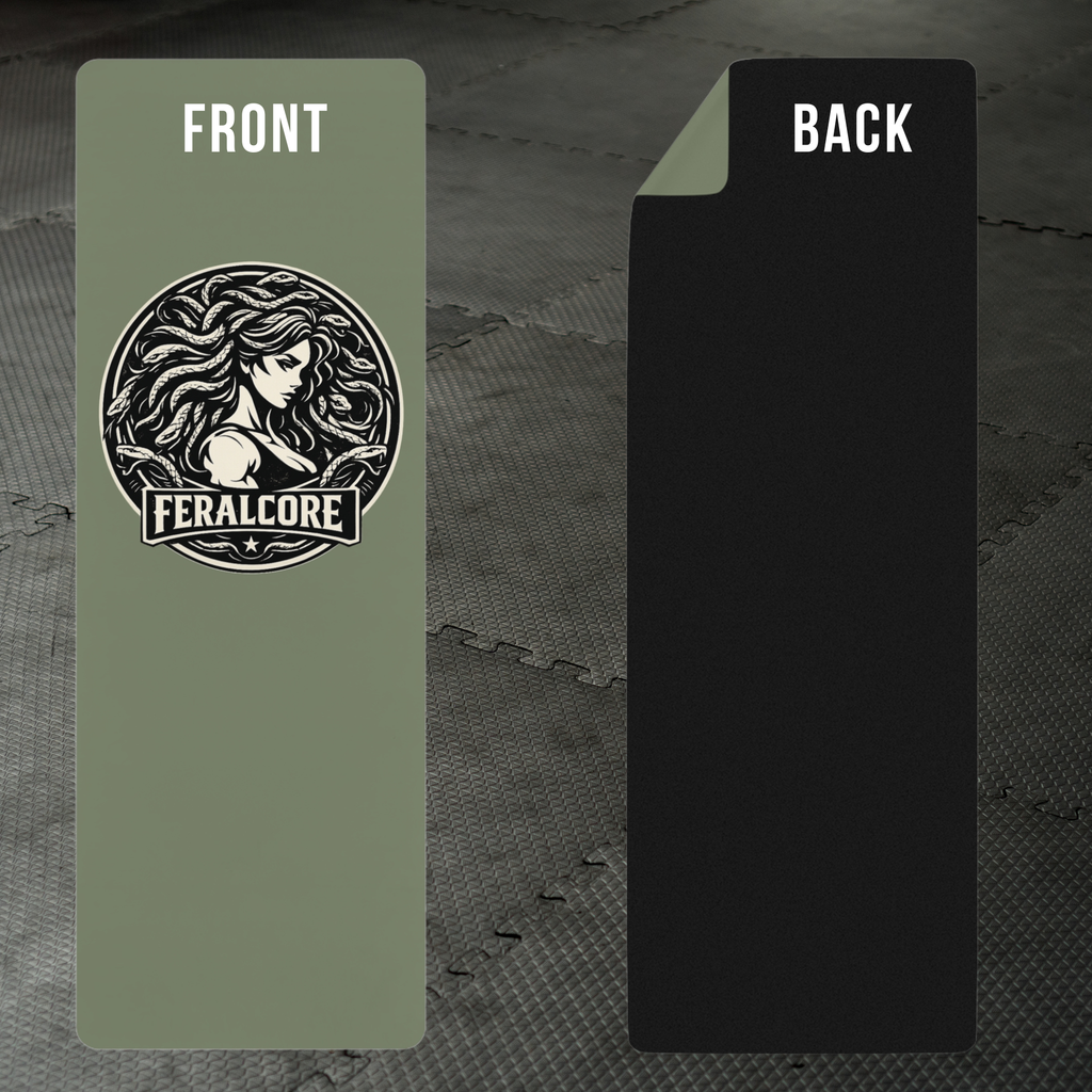 Olive Non-Slip Yoga Mat – Rubber Exercise & Workout Mat with Strap | Feralcore Medusa Collection