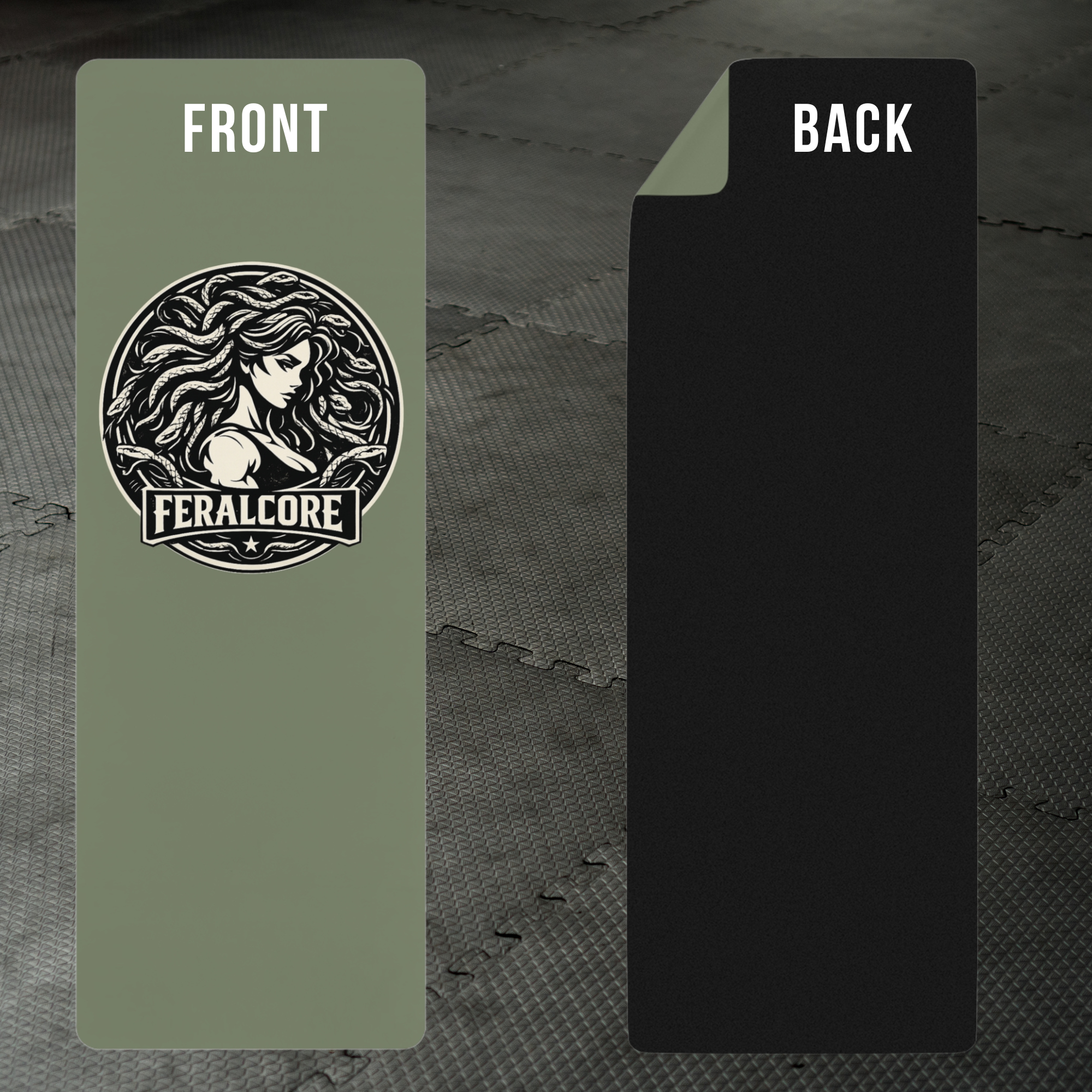 Olive Non-Slip Yoga Mat – Rubber Exercise & Workout Mat with Strap | Feralcore Medusa Collection