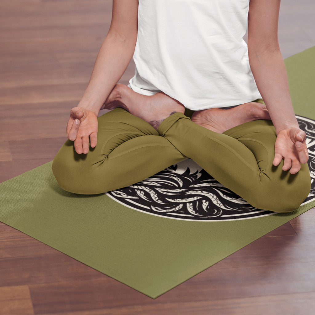 Olive Non-Slip Yoga Mat – Rubber Exercise & Workout Mat with Strap | Feralcore Medusa Collection