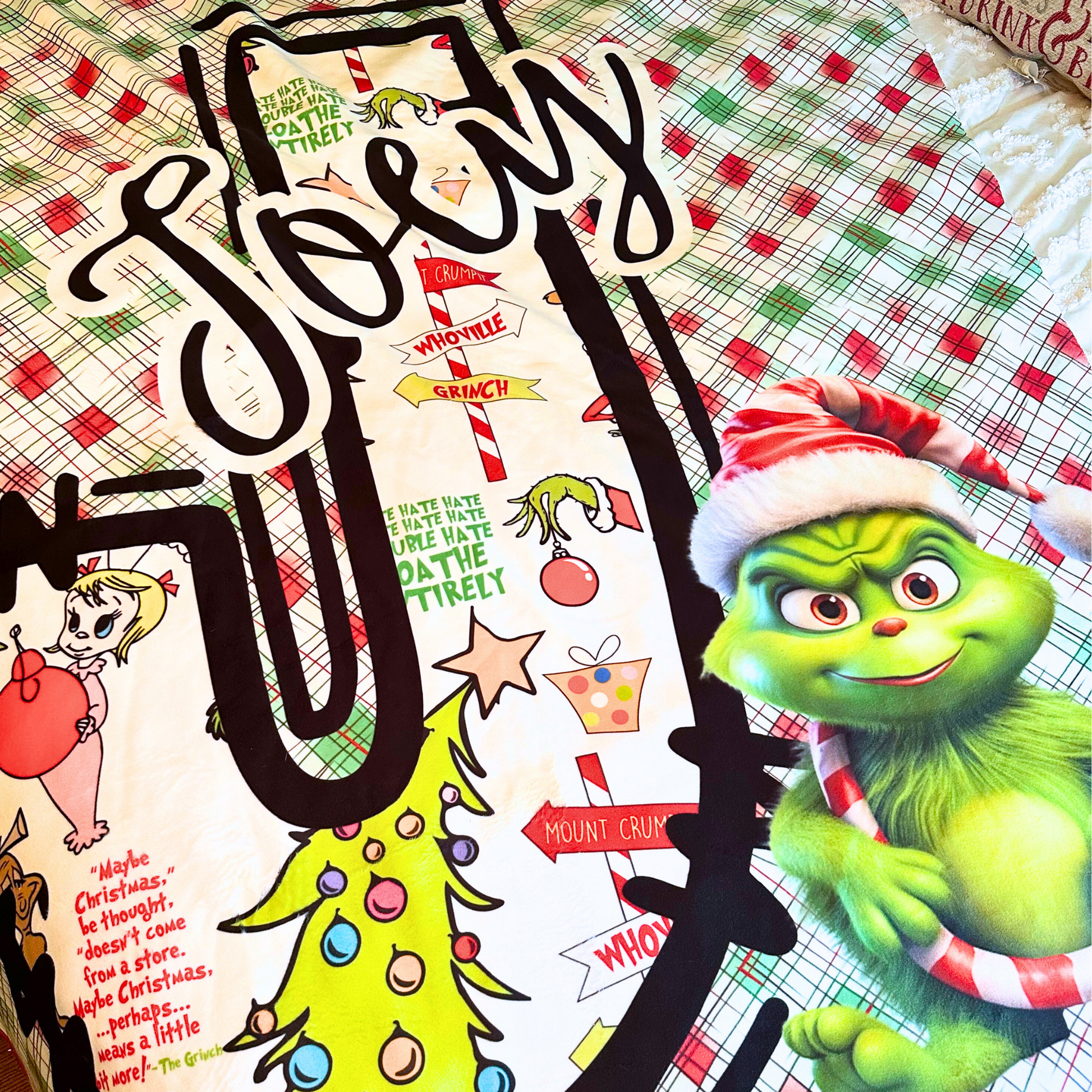 Sherpa Fleece Blanket, Personalized Christmas Grinch Blanket, Holiday Gift, Custom Name Blanket, Christmas Decor, Stocking Stuffer