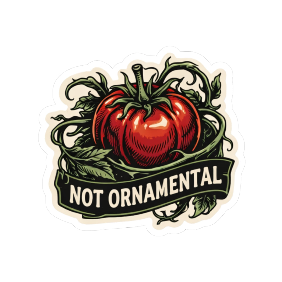 Not Ornamental Tomato Sticker — Vintage Garden Produce Kiss-Cut Sticker