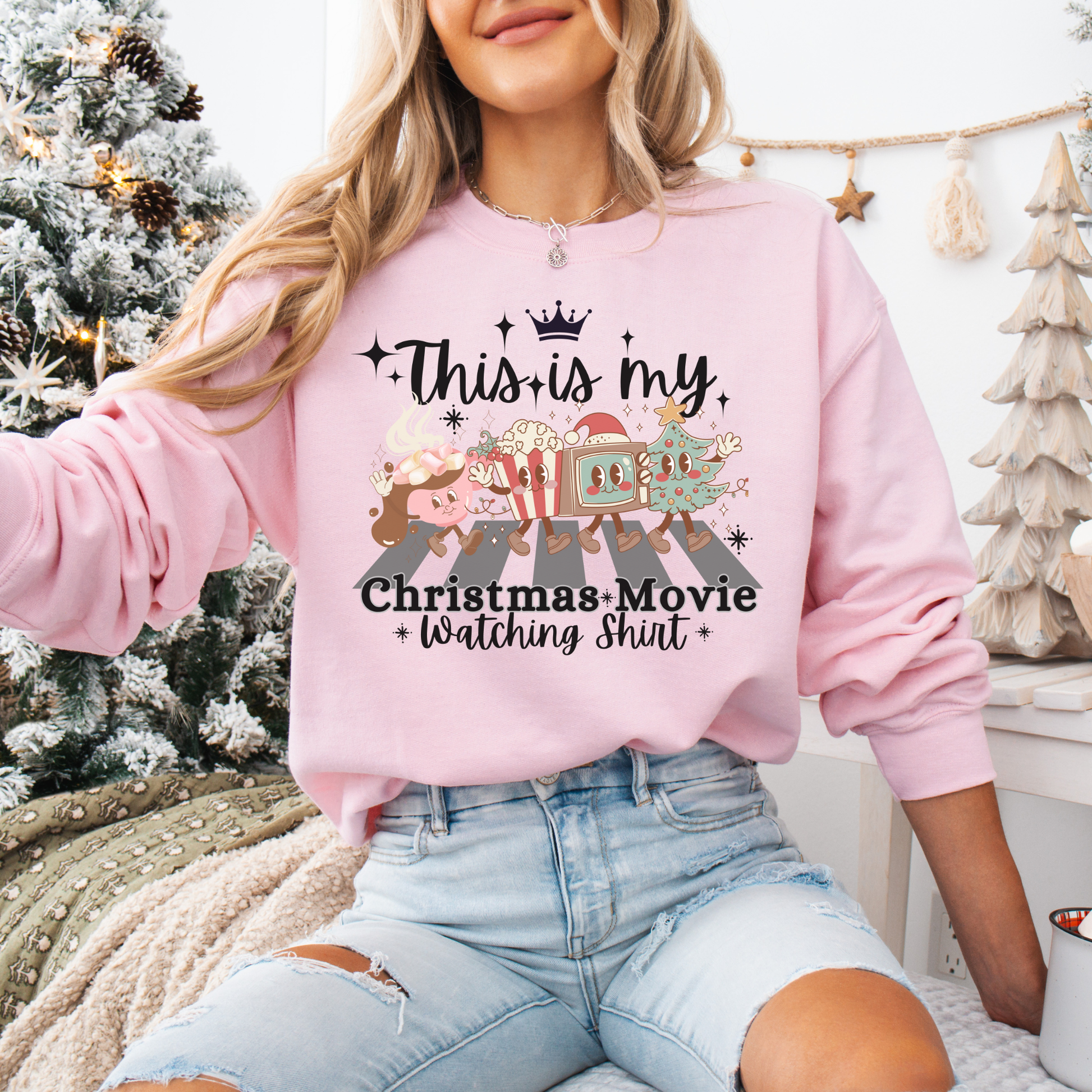 This Is My Christmas Movie Watching Sweatshirt, Retro Christmas Shirt, Christmas Tree Cozy Sweater, Vintage Sweatshirt