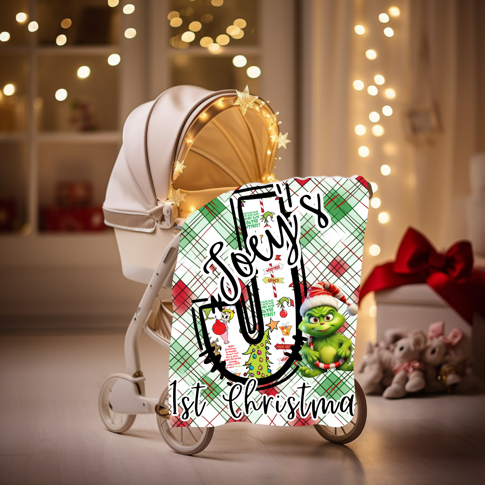 Fleece Blanket, Personalized Christmas Grinch Baby Blanket, Baby's First Christmas, Custom Name Blanket, Christmas Gift, Holiday Blanket,