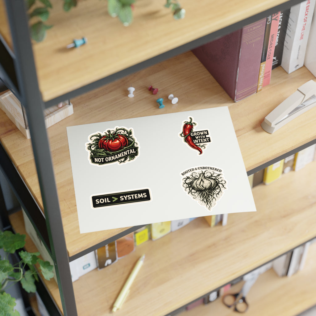 Gardener Sticker Sheet — "Not Ornamental" Tomato, "Grown With Intent" Chili & Soil > Systems