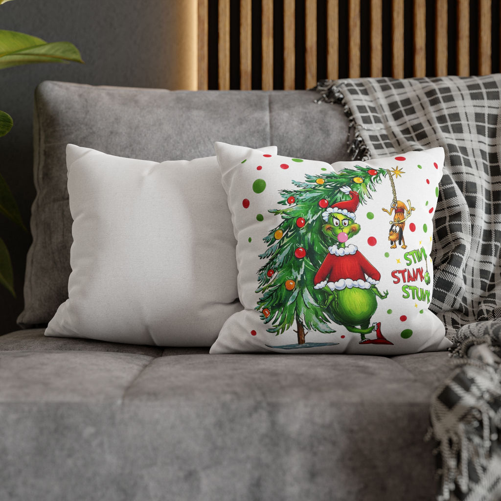 Personalized Grinch Christmas Pillow, Custom Name & Year Holiday Pillow Cover, Funny Kids Xmas Decor Gift