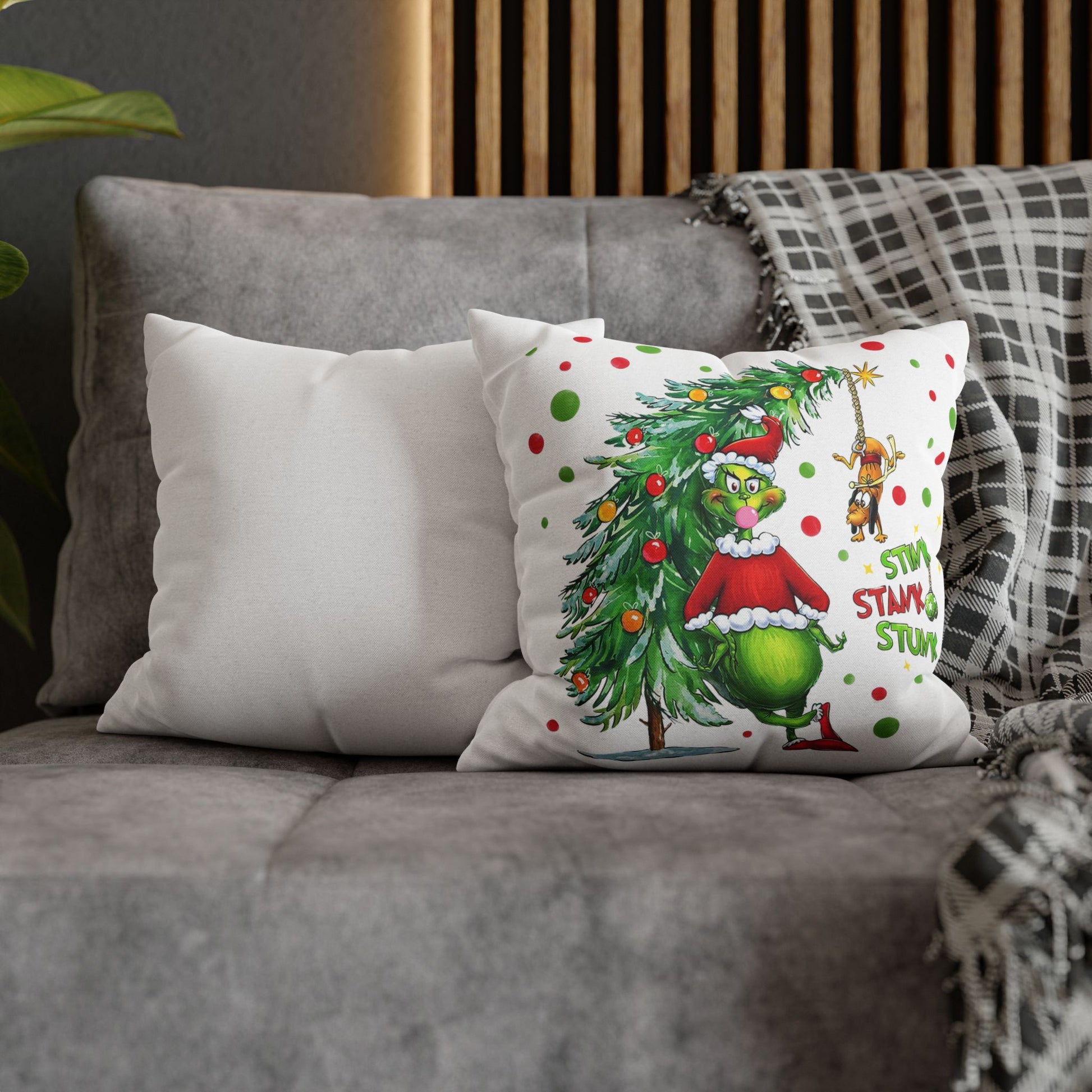 Personalized Grinch Christmas Pillow, Custom Name & Year Holiday Pillow Cover, Funny Kids Xmas Decor Gift