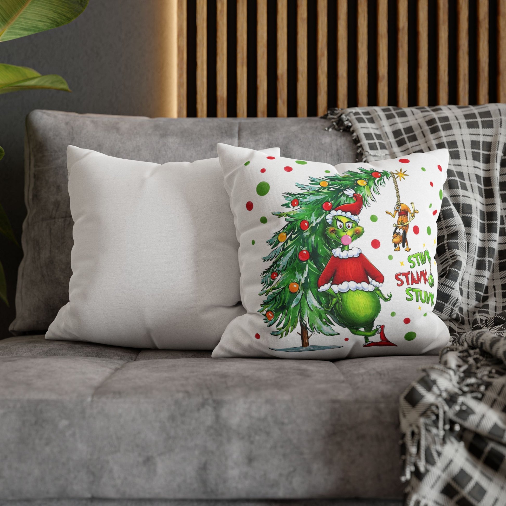 Personalized Grinch Christmas Pillow, Custom Name & Year Holiday Pillow Cover, Funny Kids Xmas Decor Gift
