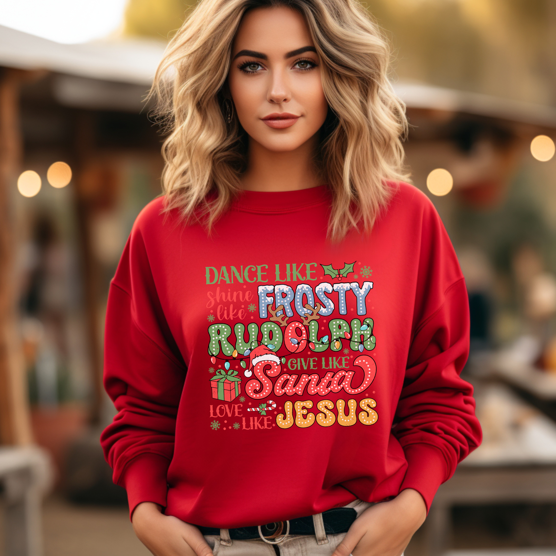 Personalized Christmas Sweatshirt, Dance Like Frosty Rudolph Santa Jesus, Holiday Graphic Gildan 18000 Pullover, Xmas Crewneck