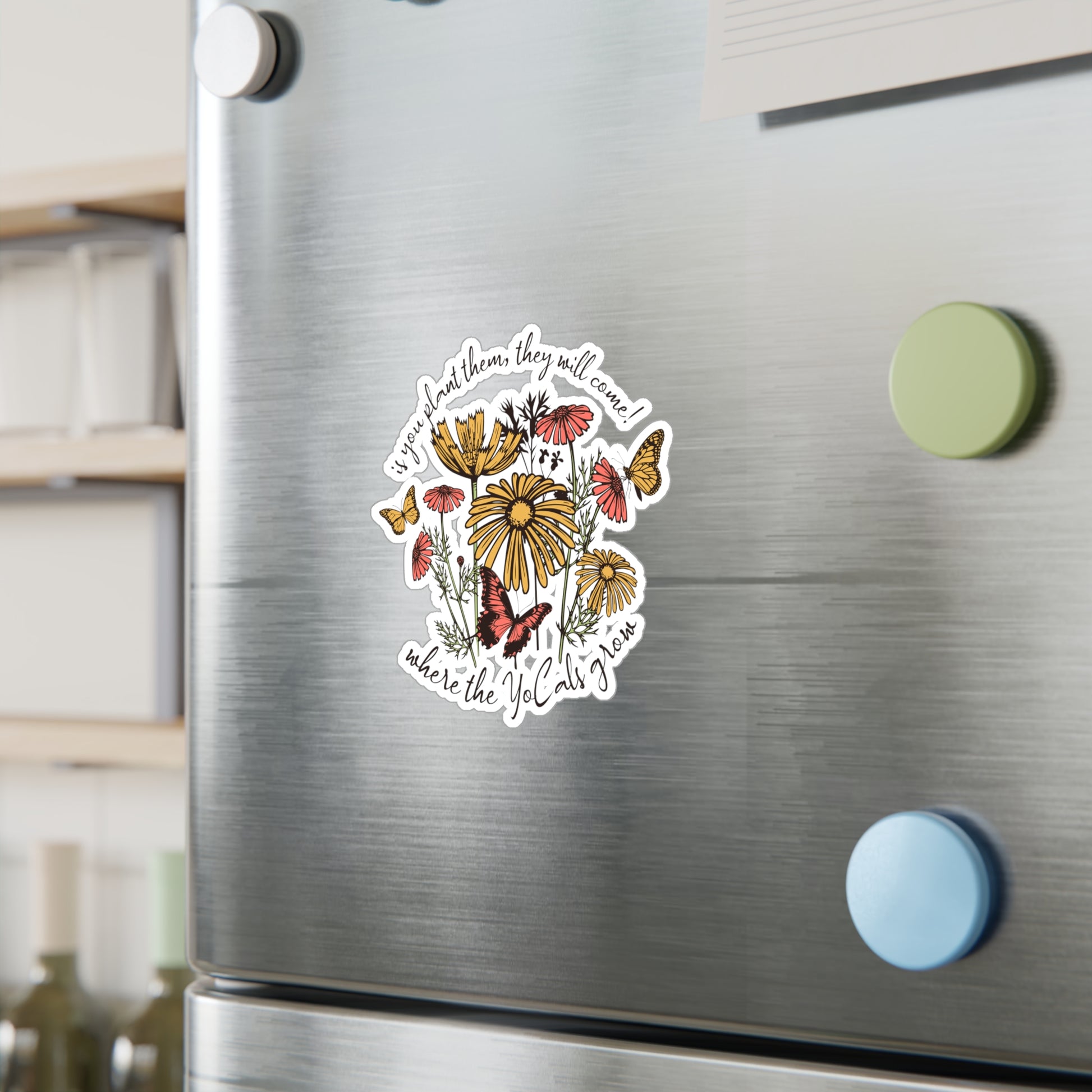 Sticker Decal - Boho Gardening Design with Wild Flowers and Butterflies